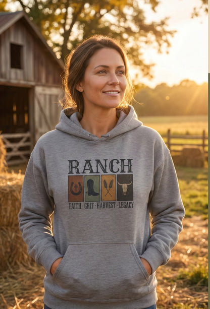 Faith.Grit.Harvest.Legacy Women's Ranch Hoodie - Ranch