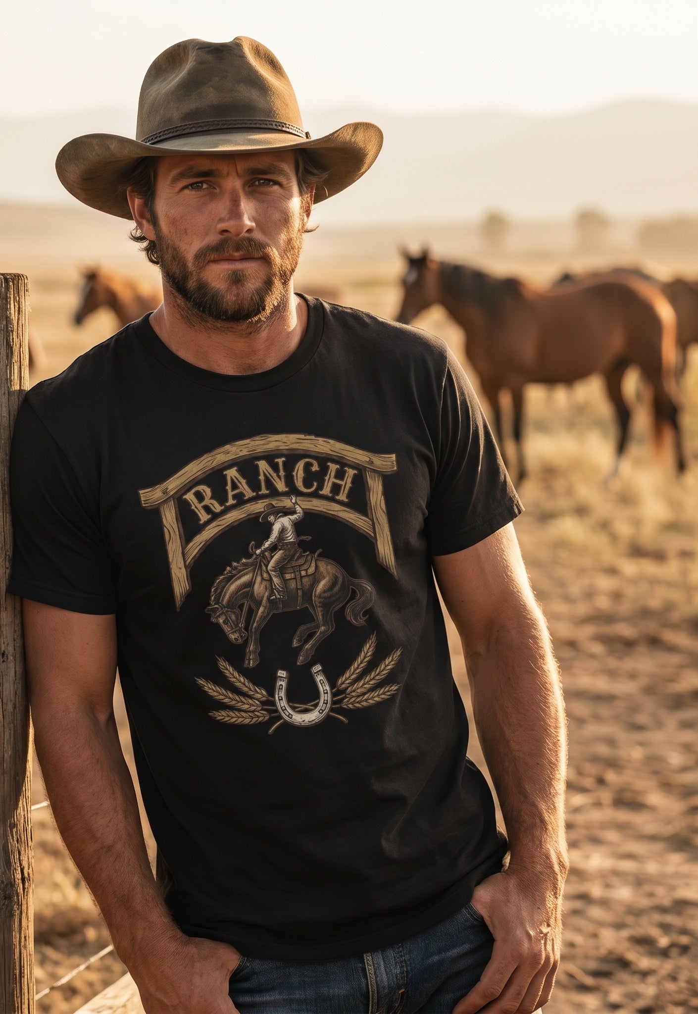 Men's cowboy broc rider Ranch Tee - Ranch